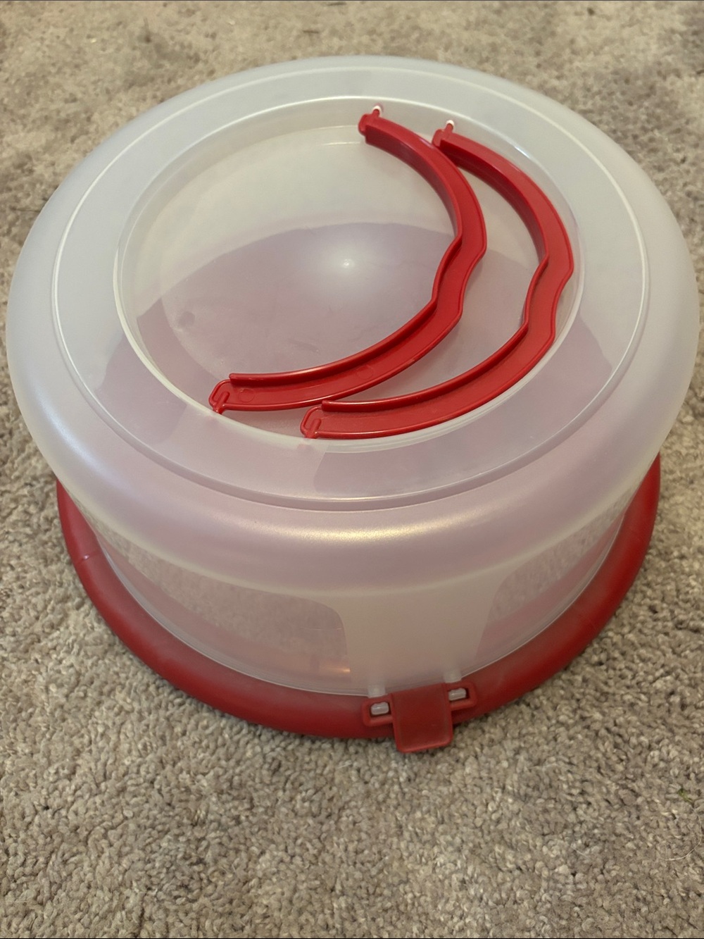 Red and White Cake Carrier with Removable Handle